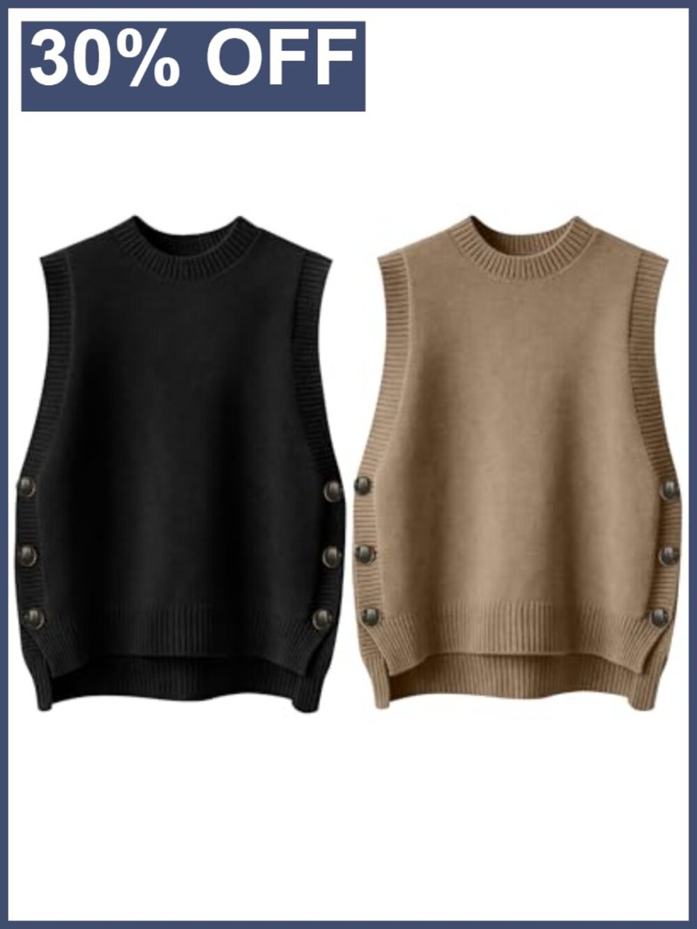 Women's Sleeveless Sweater Vest Ribbed Knit Loose Fit Pullover Tank Top 2 Pack